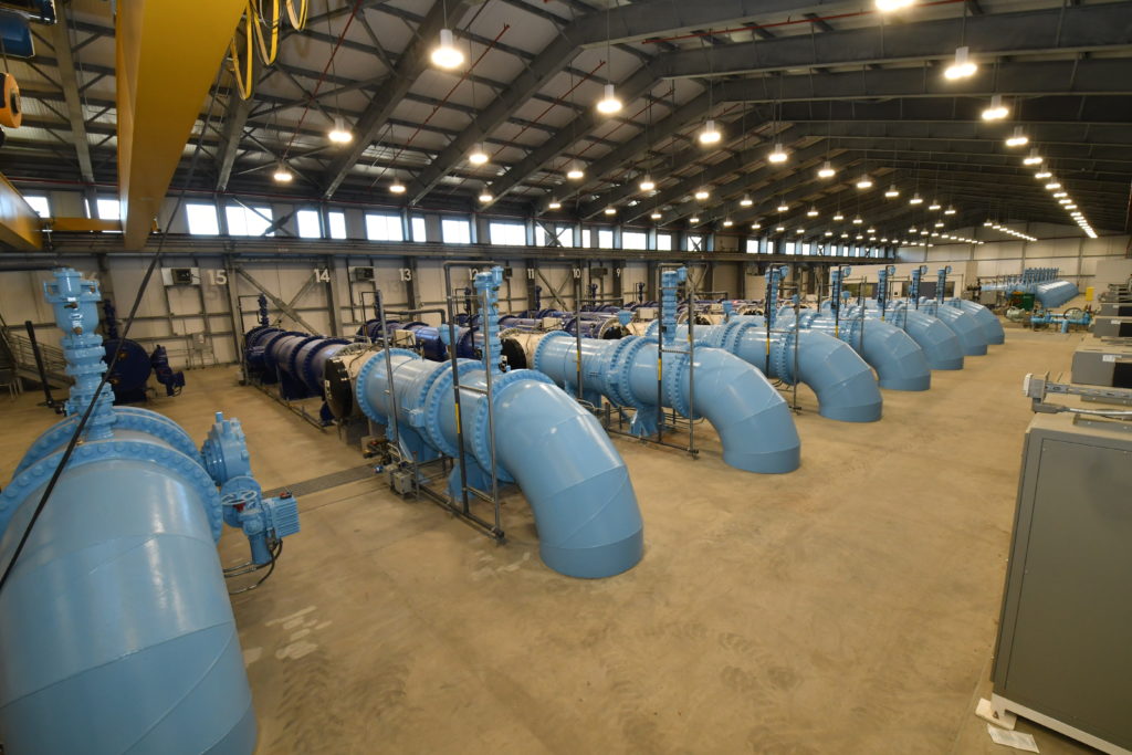 image of blue UV pipes in a building