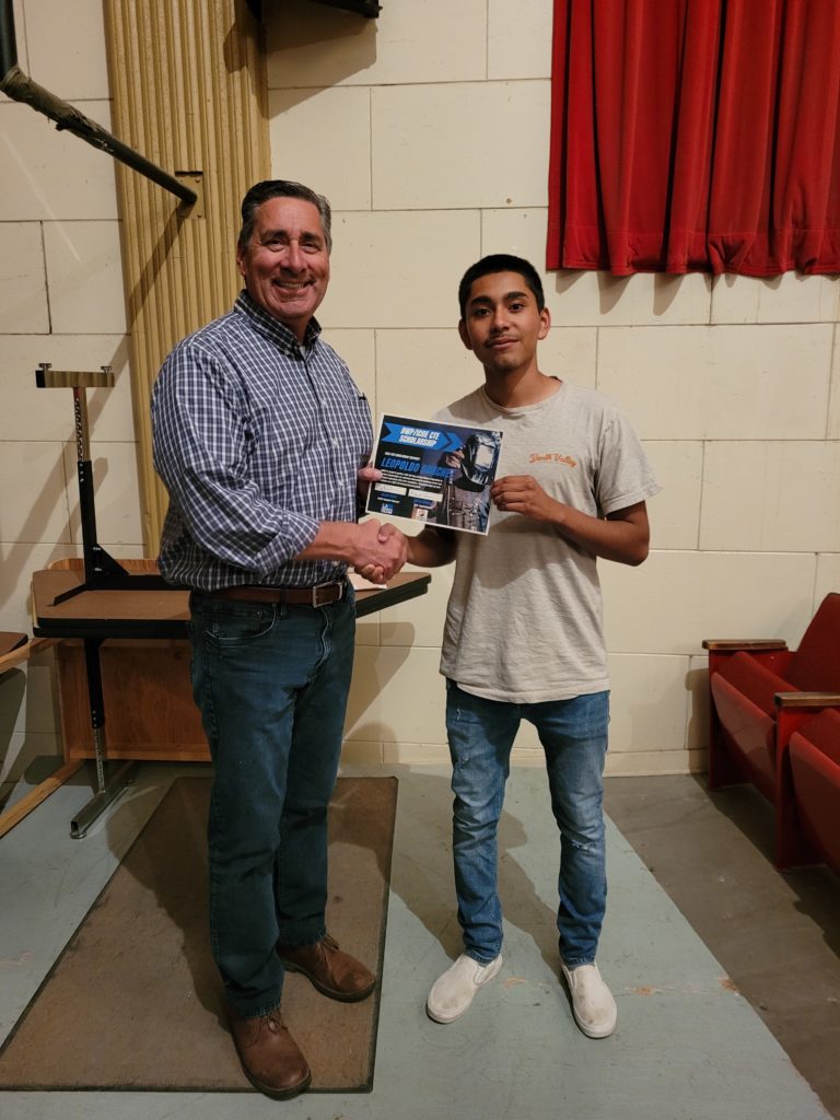 LADWP manager with scholarship winner Leopoldo Sanchez during Lone Pine High School Graduation Night.