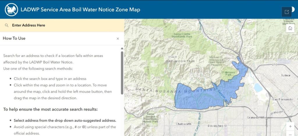 LADWP Service Area Boil Water Notice Interactive Zone Map