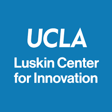 White text that reads UCLA luskin center for innovation on blue background