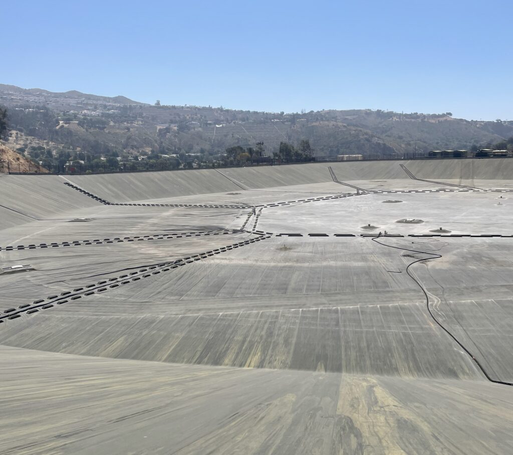 A foating cover over a large drinking water reservoir