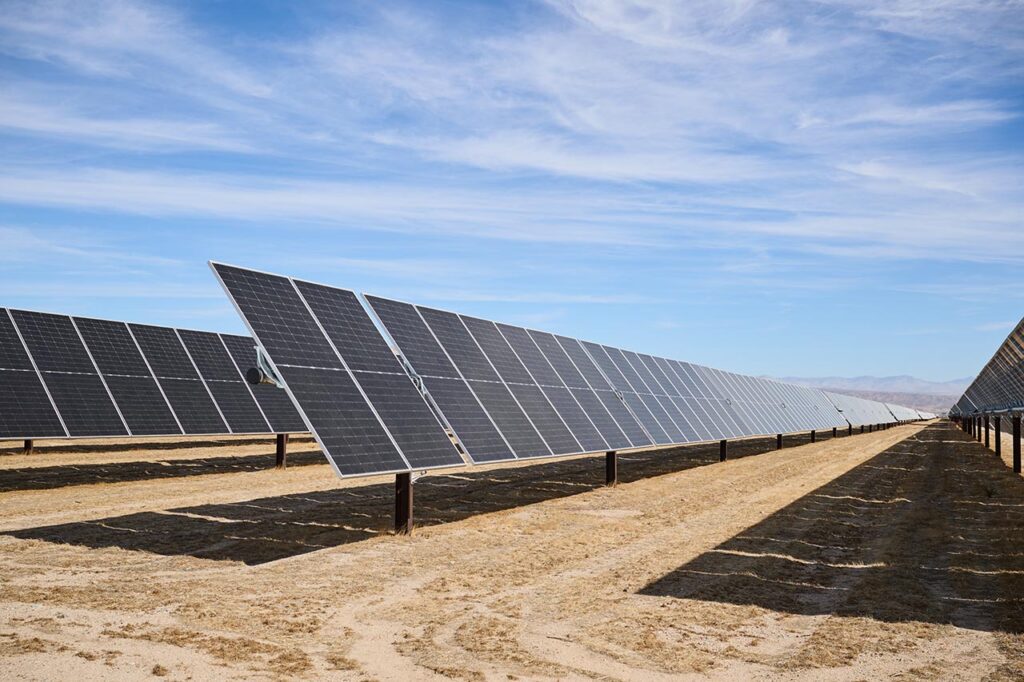 Solar panels at Eland Solar-plus-Storage Center, Mojave, CA
