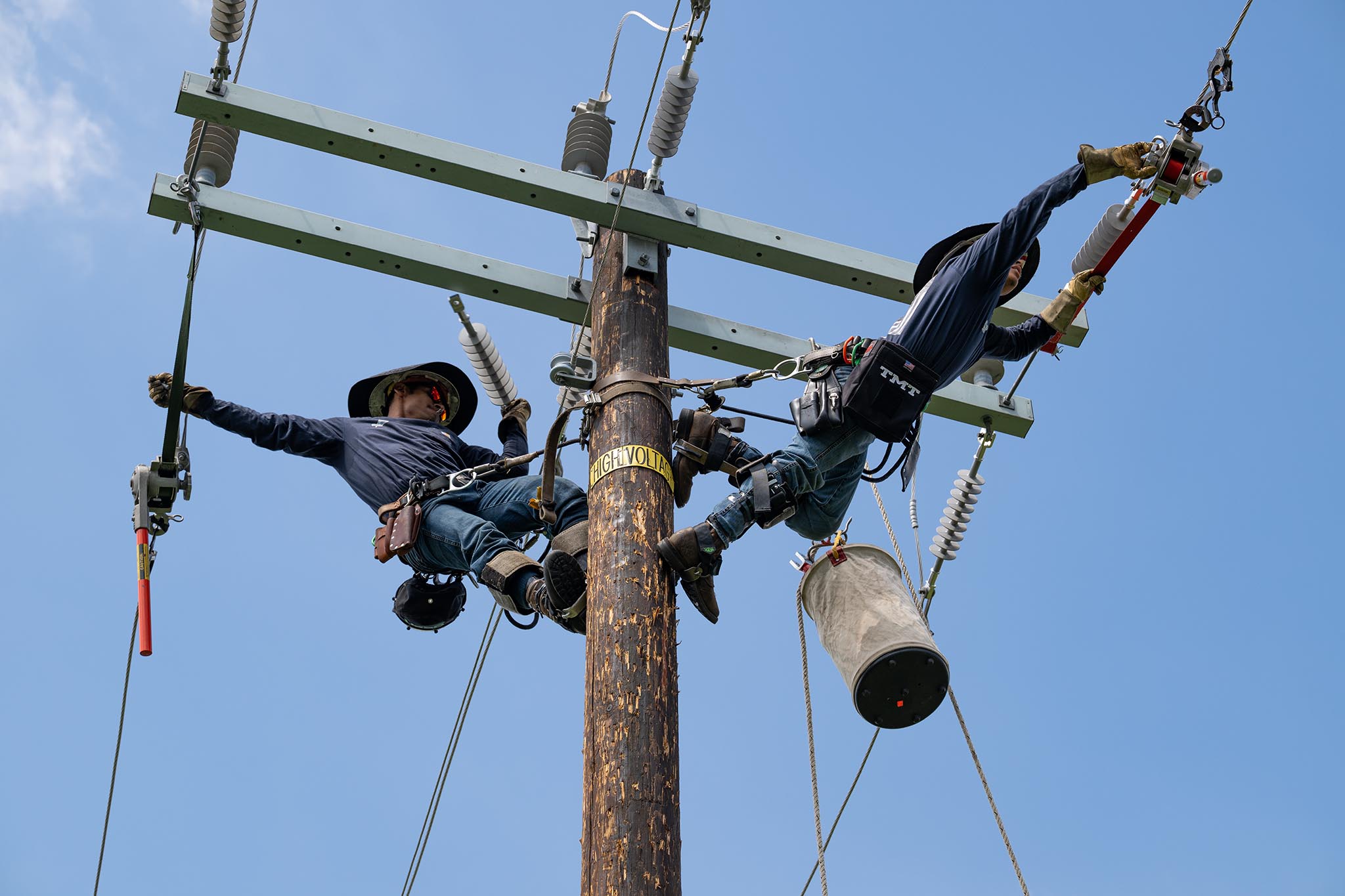 Two lineworkers compete as a team in the 2026 Lineman's Rodeo showcasing the specialized skills required to safely maintain the power system